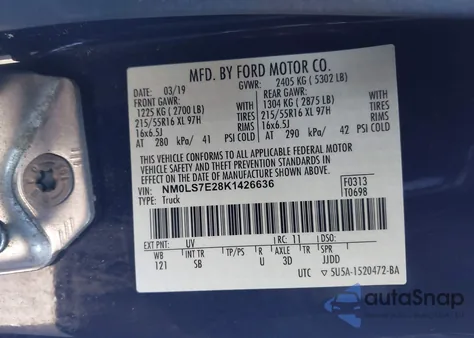 2019 Ford Transit Connect Xl z USA, uszkodzony, nr VIN NM0LS7E28K1426636